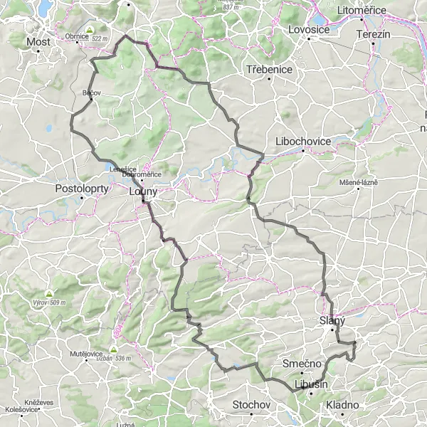 Mapa miniatúra "Zelený okruh cez Hvížďalku a Počerady" cyklistická inšpirácia v Střední Čechy, Czech Republic. Vygenerované cyklistickým plánovačom trás Tarmacs.app