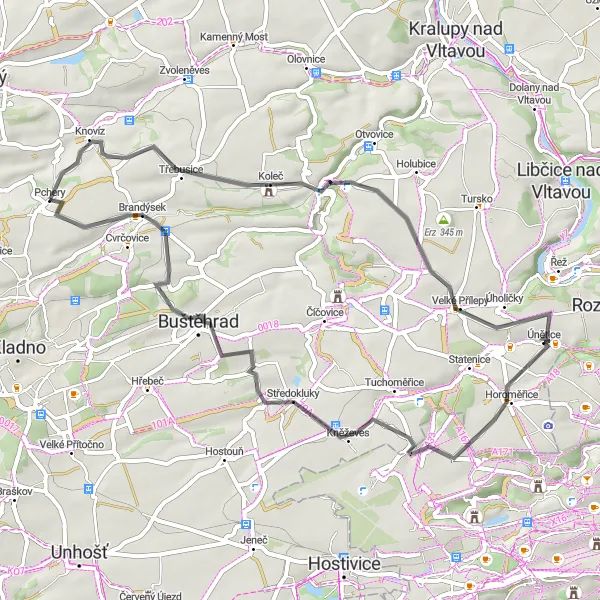 Miniaturní mapa "Road Zákolany - Pchery loop" inspirace pro cyklisty v oblasti Střední Čechy, Czech Republic. Vytvořeno pomocí plánovače tras Tarmacs.app