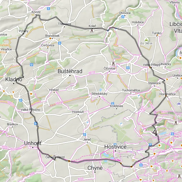 Map miniature of "Zákolany Adventure Ride" cycling inspiration in Střední Čechy, Czech Republic. Generated by Tarmacs.app cycling route planner