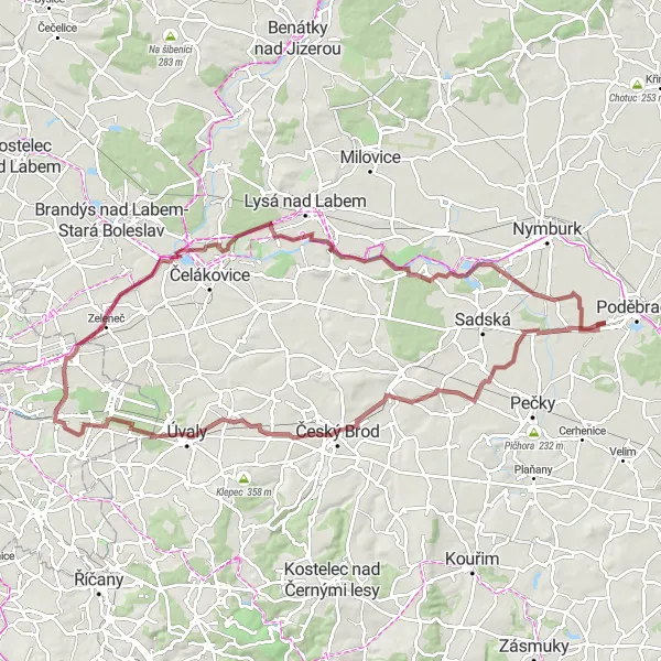 Mapa miniatúra "Poutní cesta kolem středních Čech" cyklistická inšpirácia v Střední Čechy, Czech Republic. Vygenerované cyklistickým plánovačom trás Tarmacs.app