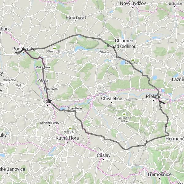 Map miniature of "Dlouhopolsko and Přední Lhota Road Cycling Route" cycling inspiration in Střední Čechy, Czech Republic. Generated by Tarmacs.app cycling route planner