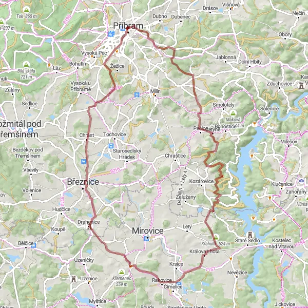 Map miniature of "Stěžov Gravel Adventure" cycling inspiration in Střední Čechy, Czech Republic. Generated by Tarmacs.app cycling route planner