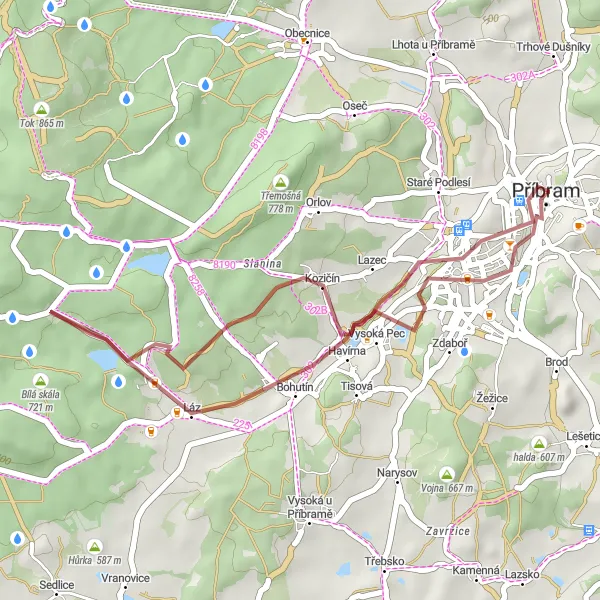 Miniaturní mapa "Zavírka a Příbram VI-Březové Hory" inspirace pro cyklisty v oblasti Střední Čechy, Czech Republic. Vytvořeno pomocí plánovače tras Tarmacs.app