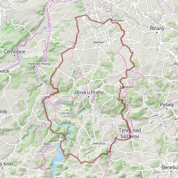 Miniatura mapy "Trasa Gravelowa Křížkový Újezdec" - trasy rowerowej w Střední Čechy, Czech Republic. Wygenerowane przez planer tras rowerowych Tarmacs.app