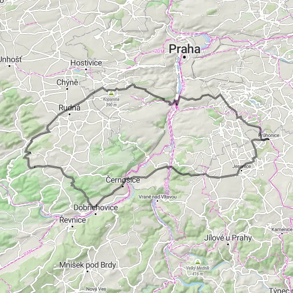 Mapa miniatúra "Ukryté poklady Kopaniny a Milíčovského vrchu" cyklistická inšpirácia v Střední Čechy, Czech Republic. Vygenerované cyklistickým plánovačom trás Tarmacs.app