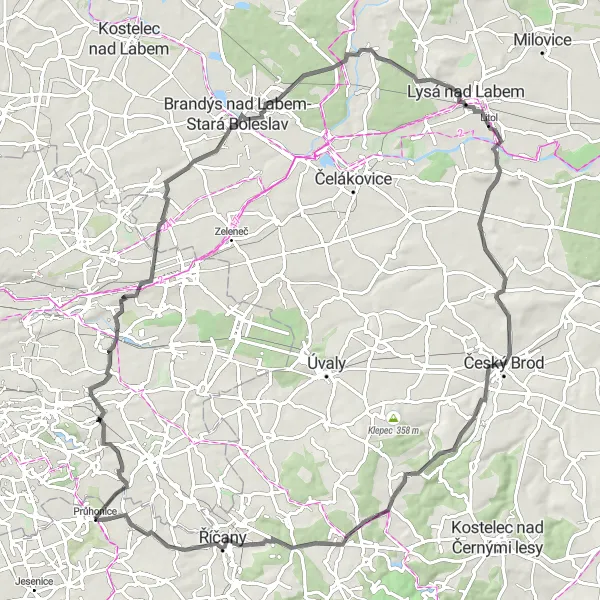 Map miniature of "Scenic Road Tour" cycling inspiration in Střední Čechy, Czech Republic. Generated by Tarmacs.app cycling route planner