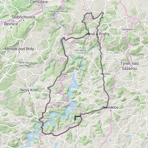 Karten-Miniaturansicht der Radinspiration "Road Cycling Abenteuer von Jílové u Prahy nach Okrouhlo" in Střední Čechy, Czech Republic. Erstellt vom Tarmacs.app-Routenplaner für Radtouren