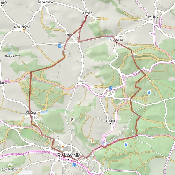 Map miniature of "Olešná Loop Gravel Route" cycling inspiration in Střední Čechy, Czech Republic. Generated by Tarmacs.app cycling route planner