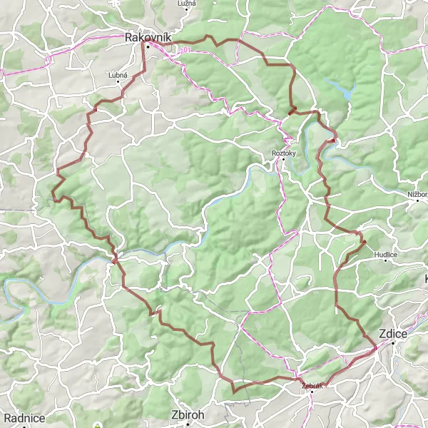 Map miniature of "Rakovník to Samsonův dům" cycling inspiration in Střední Čechy, Czech Republic. Generated by Tarmacs.app cycling route planner