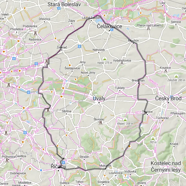 Map miniature of "The Rural Ride" cycling inspiration in Střední Čechy, Czech Republic. Generated by Tarmacs.app cycling route planner