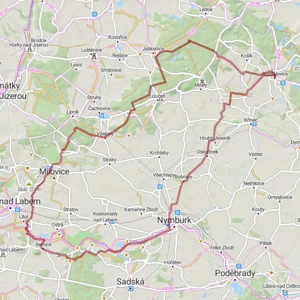 Miniatura mapy "Trasa Pożyczka do Semice" - trasy rowerowej w Střední Čechy, Czech Republic. Wygenerowane przez planer tras rowerowych Tarmacs.app