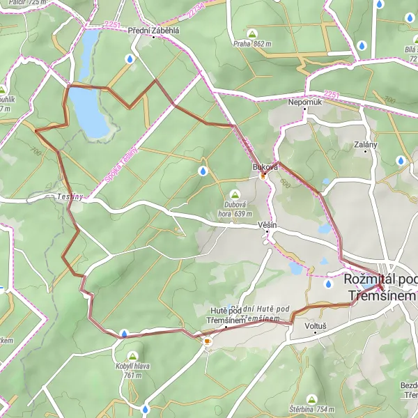 Miniaturní mapa "Trasa okolo Rožmitálu" inspirace pro cyklisty v oblasti Střední Čechy, Czech Republic. Vytvořeno pomocí plánovače tras Tarmacs.app