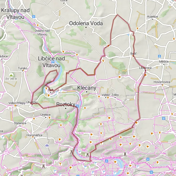 Miniaturní mapa "Trasa Skladka - Roztoky" inspirace pro cyklisty v oblasti Střední Čechy, Czech Republic. Vytvořeno pomocí plánovače tras Tarmacs.app