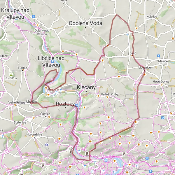 Mapa miniatúra "Gravel Trasa Roztoky - Roztoky" cyklistická inšpirácia v Střední Čechy, Czech Republic. Vygenerované cyklistickým plánovačom trás Tarmacs.app