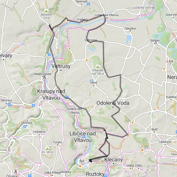 Miniaturní mapa "Okruh kolem Roztok" inspirace pro cyklisty v oblasti Střední Čechy, Czech Republic. Vytvořeno pomocí plánovače tras Tarmacs.app