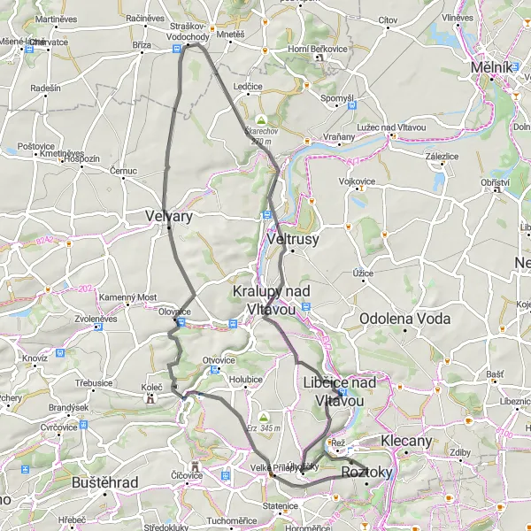 Mapa miniatúra "Road Roztoky - Žalov Round-trip route" cyklistická inšpirácia v Střední Čechy, Czech Republic. Vygenerované cyklistickým plánovačom trás Tarmacs.app