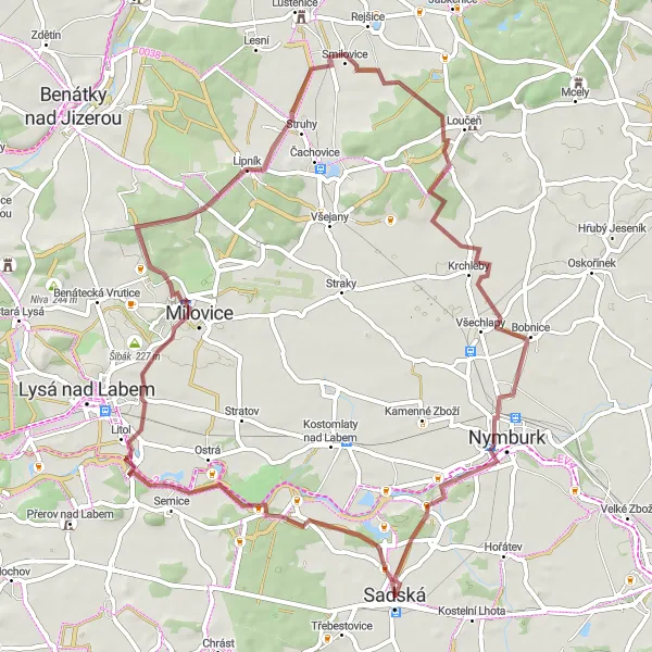 Miniatura mapy "Trasa Gravelowy Litol" - trasy rowerowej w Střední Čechy, Czech Republic. Wygenerowane przez planer tras rowerowych Tarmacs.app