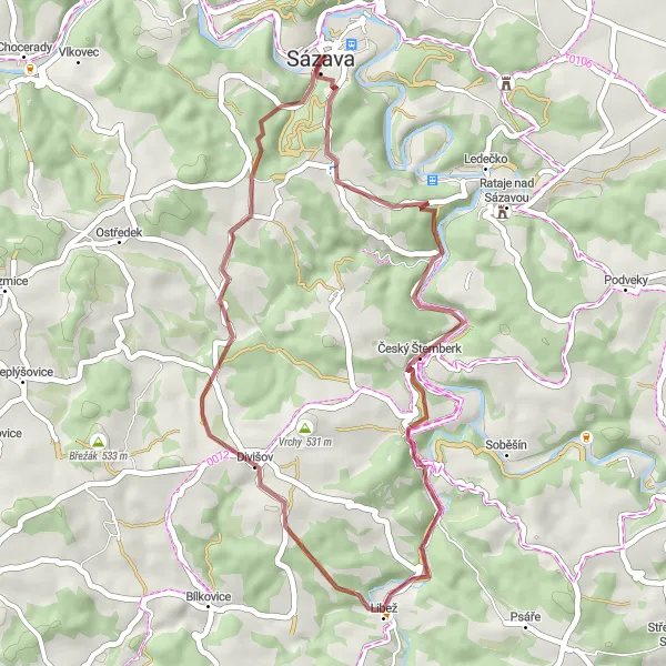 Karten-Miniaturansicht der Radinspiration "Die abenteuerliche Schotterroute von Sázava" in Střední Čechy, Czech Republic. Erstellt vom Tarmacs.app-Routenplaner für Radtouren