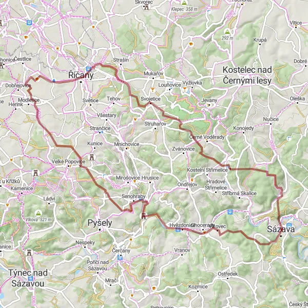 Map miniature of "The Hidden Gem" cycling inspiration in Střední Čechy, Czech Republic. Generated by Tarmacs.app cycling route planner