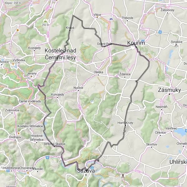 Miniaturní mapa "Sázava - Stříbrná Skalice - Dobré Pole" inspirace pro cyklisty v oblasti Střední Čechy, Czech Republic. Vytvořeno pomocí plánovače tras Tarmacs.app