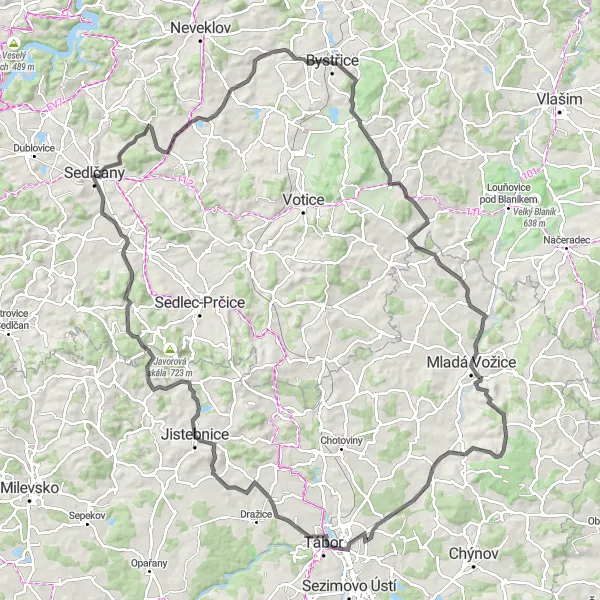 Miniaturní mapa "Kolečko kolem Sedlčan" inspirace pro cyklisty v oblasti Střední Čechy, Czech Republic. Vytvořeno pomocí plánovače tras Tarmacs.app