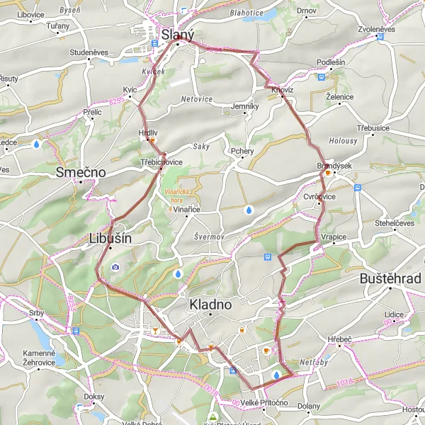 Map miniature of "Gravel Adventure: Slaný - Libušín Off-road" cycling inspiration in Střední Čechy, Czech Republic. Generated by Tarmacs.app cycling route planner