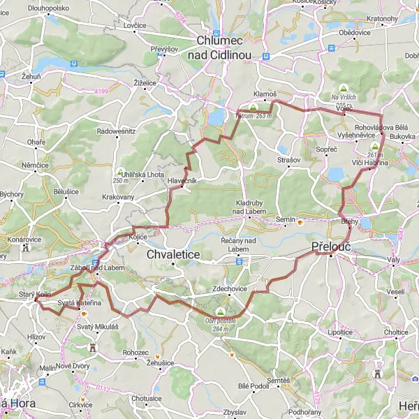 Map miniature of "Gravel Adventure: Labské Chrčice and Obří postele" cycling inspiration in Střední Čechy, Czech Republic. Generated by Tarmacs.app cycling route planner