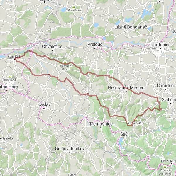 Miniaturní mapa "Velká cyklostezka Středními Čechami" inspirace pro cyklisty v oblasti Střední Čechy, Czech Republic. Vytvořeno pomocí plánovače tras Tarmacs.app