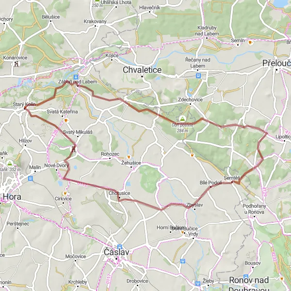 Map miniature of "Bernardov Gravel Loop" cycling inspiration in Střední Čechy, Czech Republic. Generated by Tarmacs.app cycling route planner