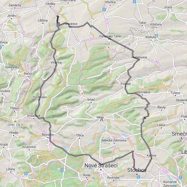 Karten-Miniaturansicht der Radinspiration "Honice-Brloh-Pozdeň Rundtour" in Střední Čechy, Czech Republic. Erstellt vom Tarmacs.app-Routenplaner für Radtouren