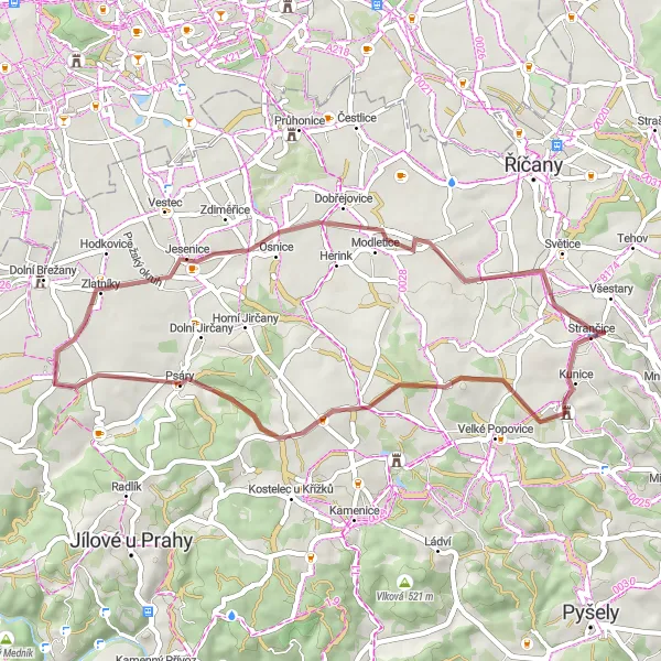 Mapa miniatúra "Gravel cyklotrasa skrz Mandava a Kamínek" cyklistická inšpirácia v Střední Čechy, Czech Republic. Vygenerované cyklistickým plánovačom trás Tarmacs.app