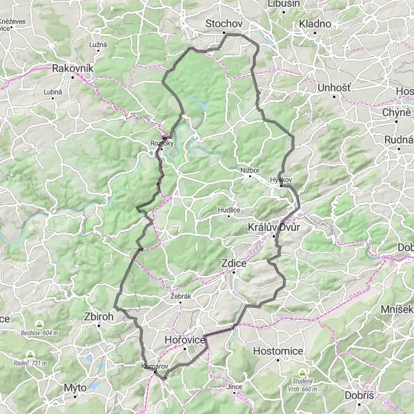 Map miniature of "The Ultimate Road Cycling Challenge: Tuchlovice Grand Loop" cycling inspiration in Střední Čechy, Czech Republic. Generated by Tarmacs.app cycling route planner