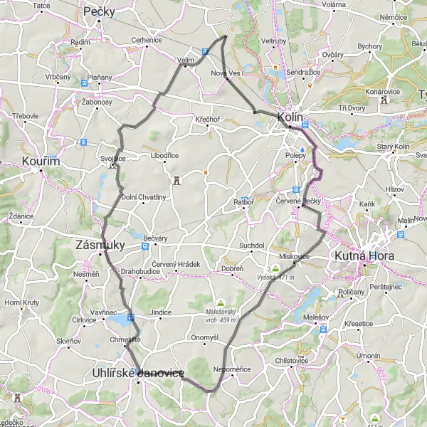 Miniaturní mapa "Cyklovýlet ke Krafánkům" inspirace pro cyklisty v oblasti Střední Čechy, Czech Republic. Vytvořeno pomocí plánovače tras Tarmacs.app