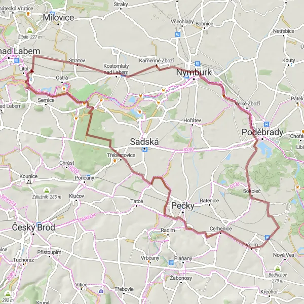 Mapa miniatúra "Po stopách histórie: Třebestovice a Kamenné Zboží" cyklistická inšpirácia v Střední Čechy, Czech Republic. Vygenerované cyklistickým plánovačom trás Tarmacs.app