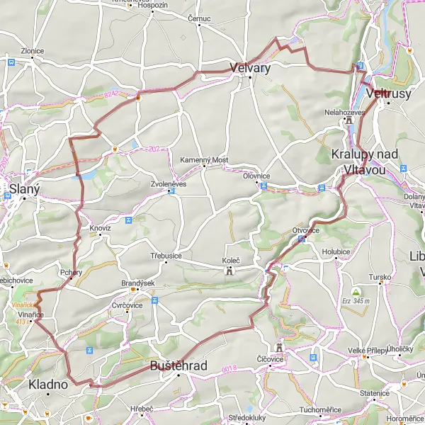 Mapa miniatúra "Gravelový okruh kolem Veltrus" cyklistická inšpirácia v Střední Čechy, Czech Republic. Vygenerované cyklistickým plánovačom trás Tarmacs.app