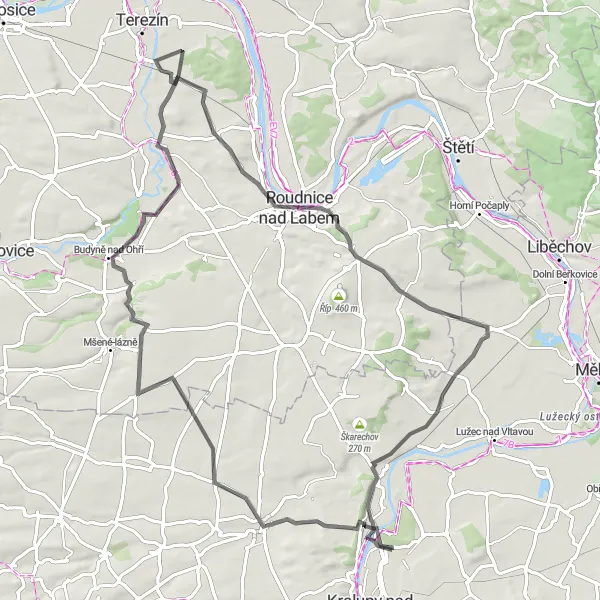 Miniaturní mapa "Okruh s výhledy na Strachovskou haldu" inspirace pro cyklisty v oblasti Střední Čechy, Czech Republic. Vytvořeno pomocí plánovače tras Tarmacs.app
