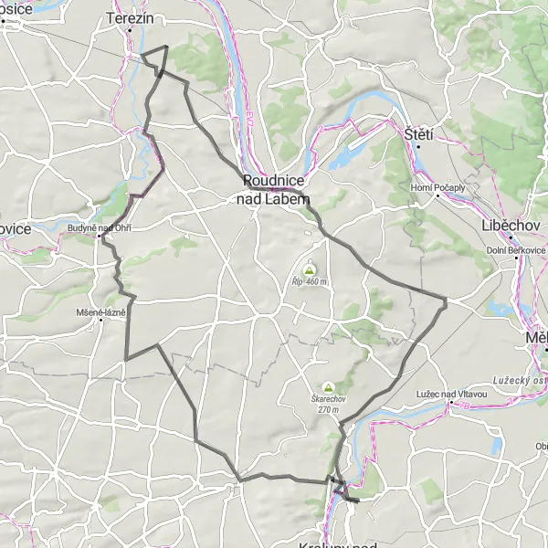 Mapa miniatúra "Cyklotrasa cez Kamennou Hlásku" cyklistická inšpirácia v Střední Čechy, Czech Republic. Vygenerované cyklistickým plánovačom trás Tarmacs.app