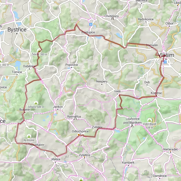 Miniatura mapy "Trasa Gravel przez Šlapánov, Budenín i Domašín" - trasy rowerowej w Střední Čechy, Czech Republic. Wygenerowane przez planer tras rowerowych Tarmacs.app