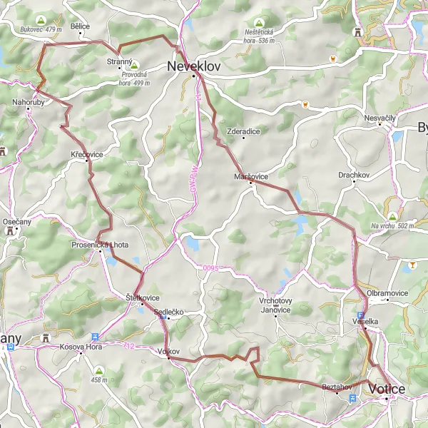 Miniatura mapy "Trasa gravelowa w okolicach Votice" - trasy rowerowej w Střední Čechy, Czech Republic. Wygenerowane przez planer tras rowerowych Tarmacs.app