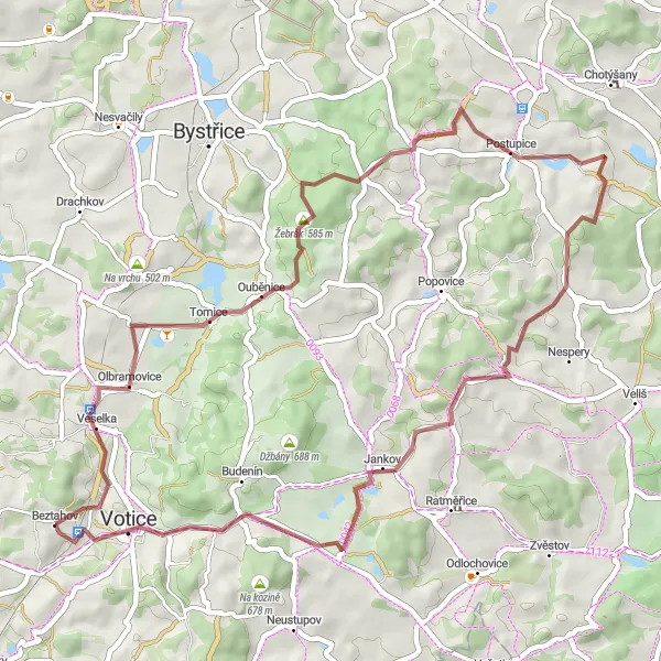 Miniatura mapy "Trasa Gravel Tomice Ⅱ - Beztahov" - trasy rowerowej w Střední Čechy, Czech Republic. Wygenerowane przez planer tras rowerowych Tarmacs.app