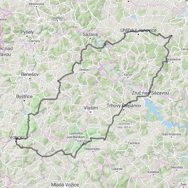 Map miniature of "The Hill Country Adventure" cycling inspiration in Střední Čechy, Czech Republic. Generated by Tarmacs.app cycling route planner