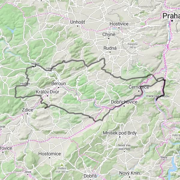 Miniatura mapy "Trasa do Závisti a Koněprus" - trasy rowerowej w Střední Čechy, Czech Republic. Wygenerowane przez planer tras rowerowych Tarmacs.app