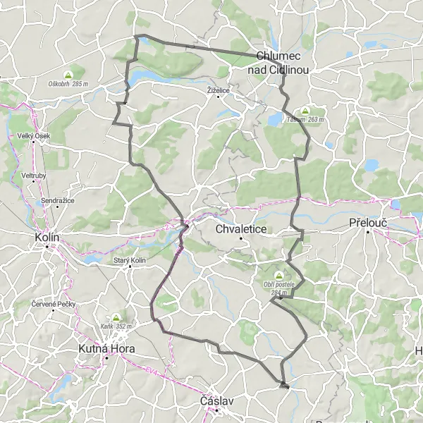 Miniaturní mapa "Okruh kolem Dolních Bučic" inspirace pro cyklisty v oblasti Střední Čechy, Czech Republic. Vytvořeno pomocí plánovače tras Tarmacs.app