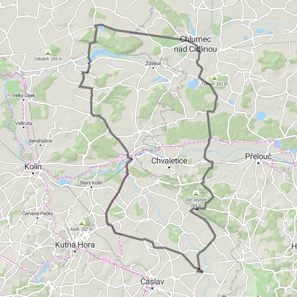 Mapa miniatúra "Okružná cesta z Vrdov" cyklistická inšpirácia v Střední Čechy, Czech Republic. Vygenerované cyklistickým plánovačom trás Tarmacs.app