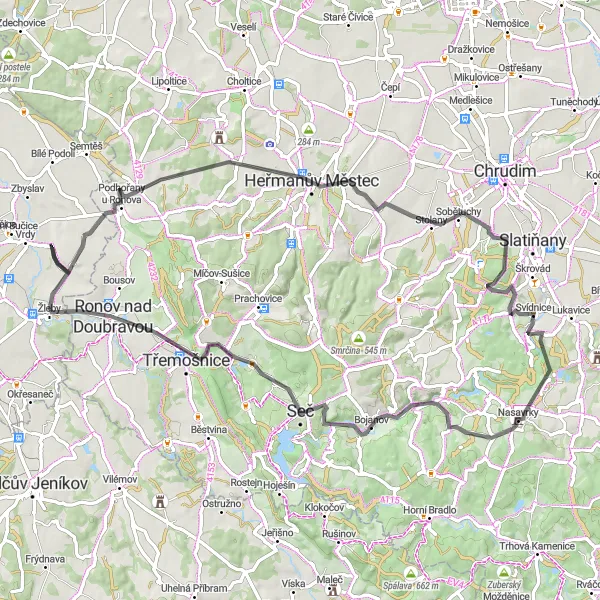 Mapa miniatúra "Cyklotúra cez Prachovské skaly" cyklistická inšpirácia v Střední Čechy, Czech Republic. Vygenerované cyklistickým plánovačom trás Tarmacs.app