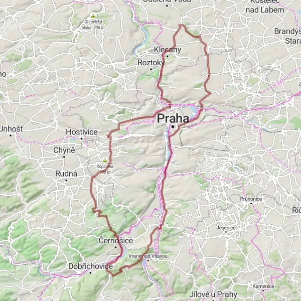 Miniaturní mapa "Extended Gravel Adventure from Všenory" inspirace pro cyklisty v oblasti Střední Čechy, Czech Republic. Vytvořeno pomocí plánovače tras Tarmacs.app