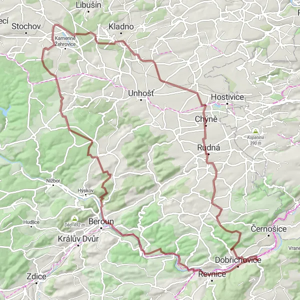 Miniaturní mapa "Z Karlštejna přes Tetín a Lhotu" inspirace pro cyklisty v oblasti Střední Čechy, Czech Republic. Vytvořeno pomocí plánovače tras Tarmacs.app
