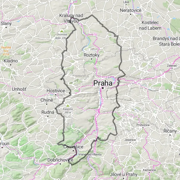 Miniaturní mapa "Scenic road tour through Chrášťany" inspirace pro cyklisty v oblasti Střední Čechy, Czech Republic. Vytvořeno pomocí plánovače tras Tarmacs.app