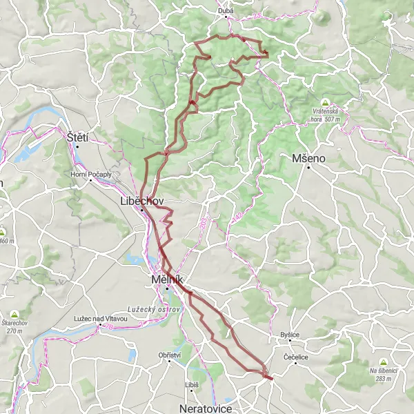 Karten-Miniaturansicht der Radinspiration "Abenteuerliche Fahrradtour durch Střední Čechy" in Střední Čechy, Czech Republic. Erstellt vom Tarmacs.app-Routenplaner für Radtouren