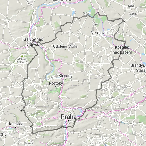 Map miniature of "The Labem Loop" cycling inspiration in Střední Čechy, Czech Republic. Generated by Tarmacs.app cycling route planner